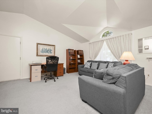 6250 Fairbourne Ct, Hanover, MD 21076 - living room with lofted ceiling, light colored carpet, and an office area