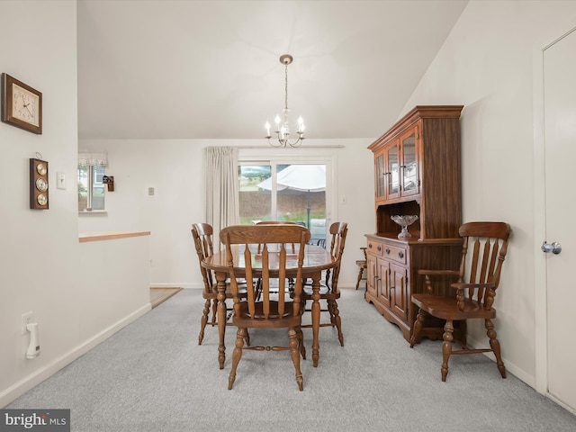 6250 Fairbourne Ct, Hanover, MD 21076 - dining space with a chandelier, light carpet, and lofted ceiling