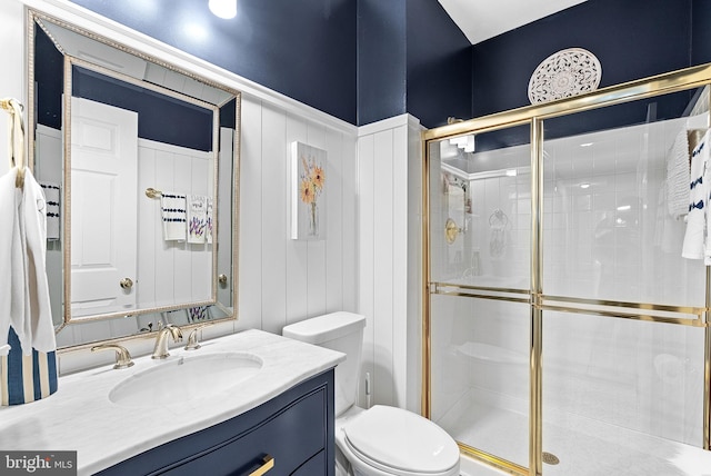 43251 Brownstone Ct, Ashburn, VA 20147 - full bath featuring a shower stall, vanity, and a decorative wall