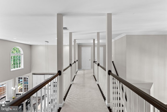 43251 Brownstone Ct, Ashburn, VA 20147 - corridor with an upstairs landing, carpet floors, and recessed lighting