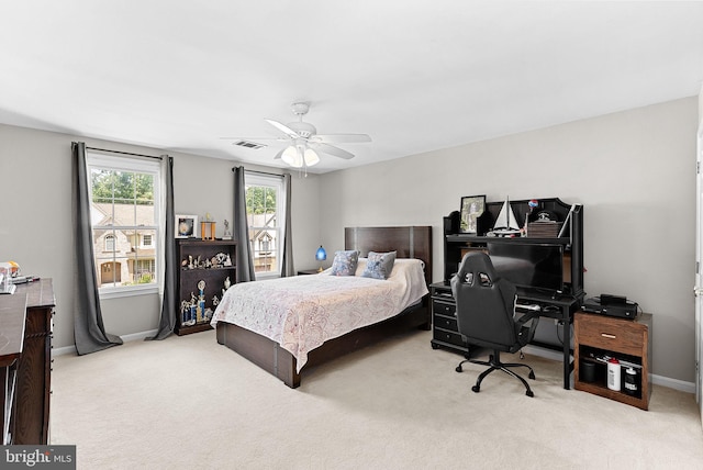 43251 Brownstone Ct, Ashburn, VA 20147 - bedroom featuring a desk, light carpet, and ceiling fan