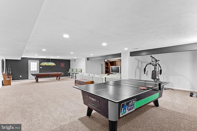 43251 Brownstone Ct, Ashburn, VA 20147 - rec room with carpet flooring, recessed lighting, a textured ceiling, and pool table