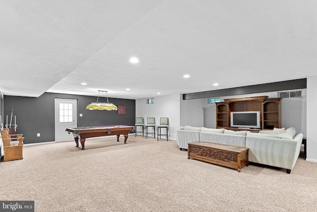 43251 Brownstone Ct, Ashburn, VA 20147 - living room featuring carpet flooring, recessed lighting, and billiards table