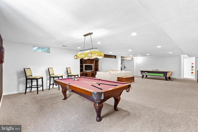 43251 Brownstone Ct, Ashburn, VA 20147 - recreation room featuring pool table, carpet floors, a textured ceiling, and recessed lighting