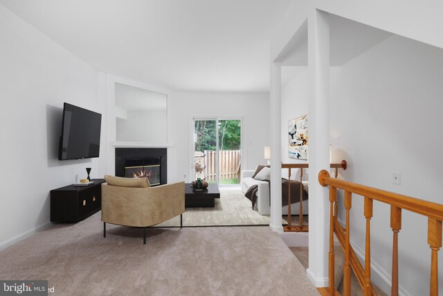 5840 Wescott Hills Way, Alexandria, VA 22315 - living area featuring carpet floors and a glass covered fireplace