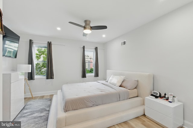 2246 N Hancock St, Philadelphia, PA 19133 - bedroom with light wood-type flooring, recessed lighting, and ceiling fan