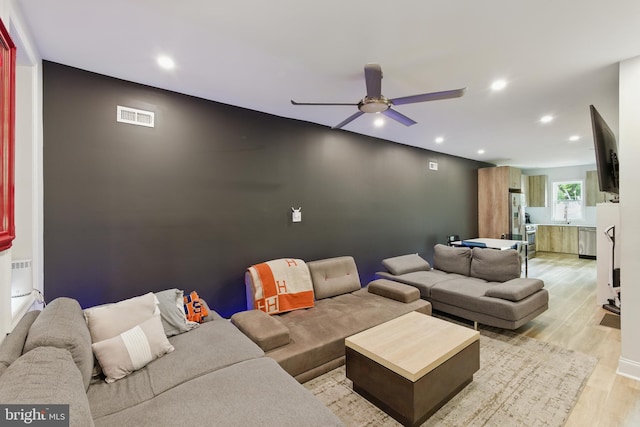 2246 N Hancock St, Philadelphia, PA 19133 - living room with a ceiling fan, light wood finished floors, and recessed lighting