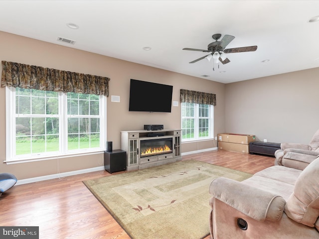 364 Stoney Bottom Rd, Front Royal, VA 22630 - living room with a ceiling fan, wood finished floors, a glass covered fireplace, and recessed lighting
