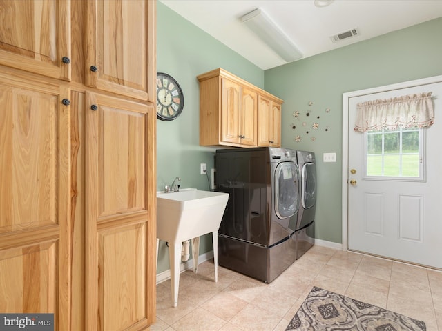 364 Stoney Bottom Rd, Front Royal, VA 22630 - washroom featuring independent washer and dryer, cabinet space, and light tile patterned flooring