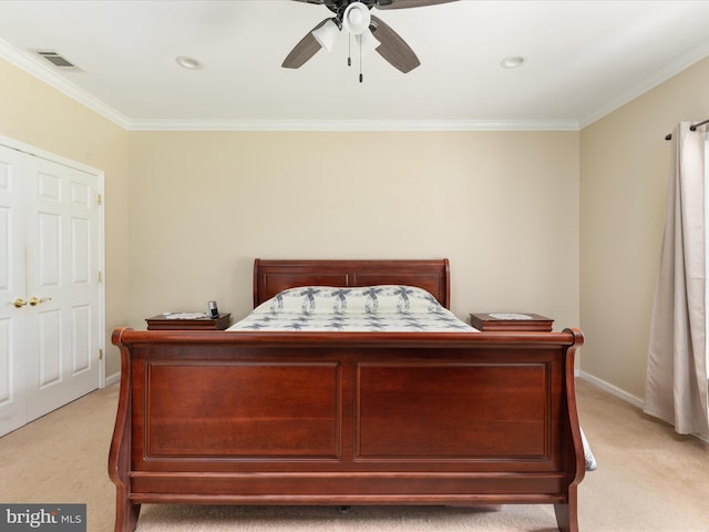 364 Stoney Bottom Rd, Front Royal, VA 22630 - bedroom with light colored carpet, crown molding, and a ceiling fan