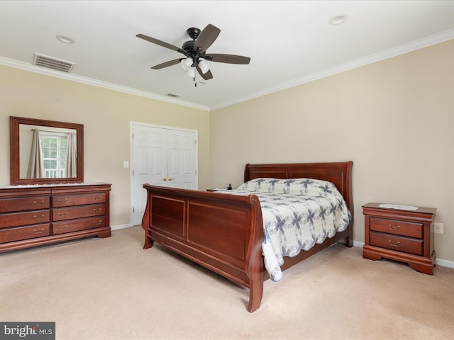 364 Stoney Bottom Rd, Front Royal, VA 22630 - bedroom with light carpet, ornamental molding, and ceiling fan