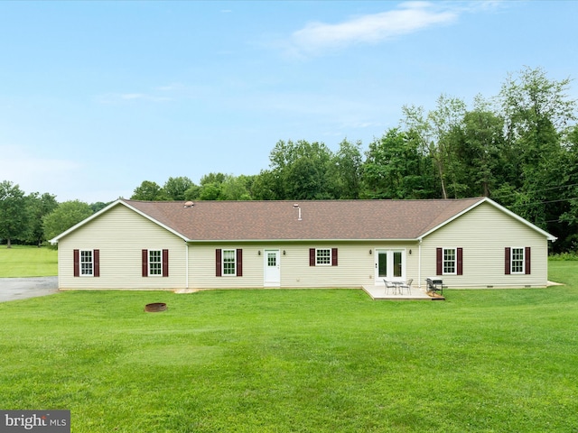 364 Stoney Bottom Rd, Front Royal, VA 22630 - back of house featuring a yard, a patio area, and a shingled roof