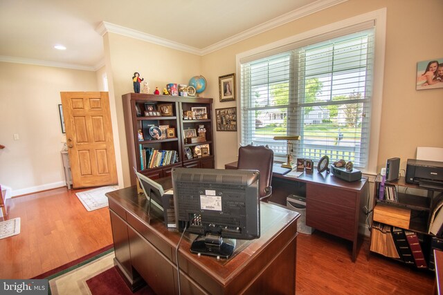37126 Solitude Dr, Selbyville, DE 19975 - office with dark wood-style floors and crown molding