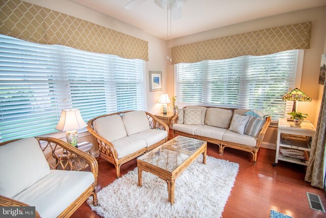 37126 Solitude Dr, Selbyville, DE 19975 - living area featuring wood finished floors and ceiling fan
