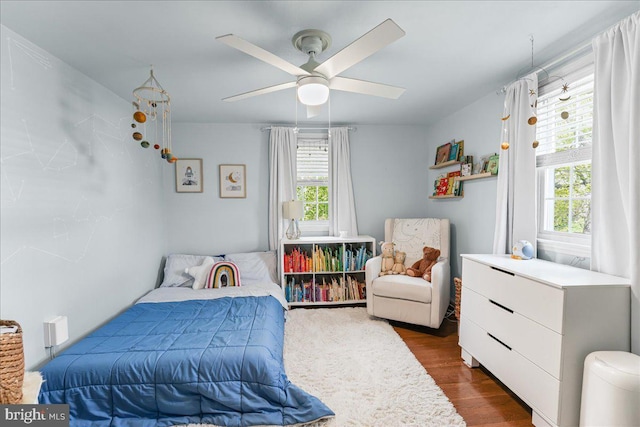 809 Addingham Ave, Drexel Hill, PA 19026 - bedroom featuring multiple windows, dark wood-type flooring, and ceiling fan