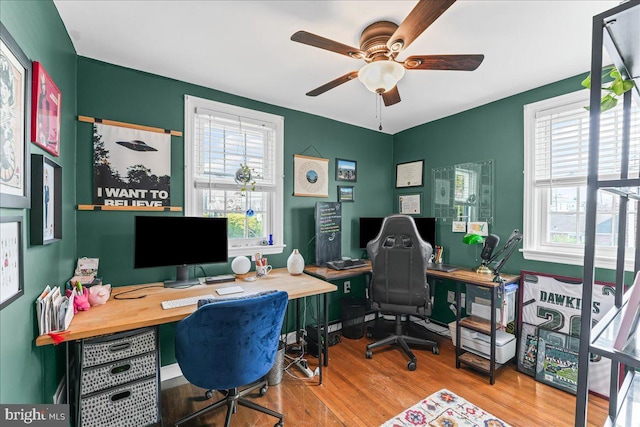 809 Addingham Ave, Drexel Hill, PA 19026 - office space featuring a ceiling fan, healthy amount of natural light, and wood finished floors