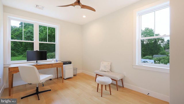 18 Hart Ave, Hopewell, NJ 08525 - office area featuring plenty of natural light, light wood finished floors, ceiling fan, and recessed lighting