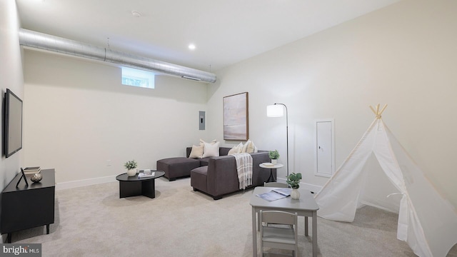 18 Hart Ave, Hopewell, NJ 08525 - living room with light carpet, electric panel, and recessed lighting