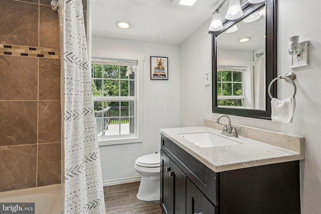 1707 Peach St, Upper Chichester, PA 19061 - bathroom with vanity, wood finished floors, shower / tub combo with curtain, and recessed lighting