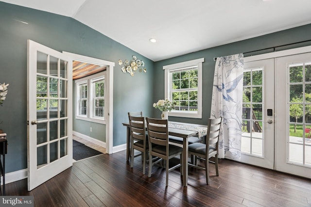 1707 Peach St, Upper Chichester, PA 19061 - dining space with french doors, lofted ceiling, hardwood / wood-style floors, and recessed lighting
