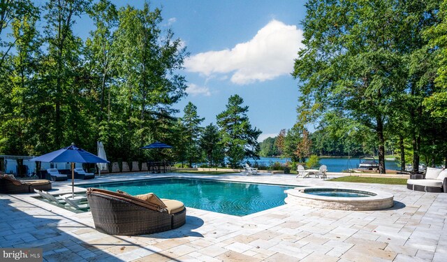 11204 Fawn Lake Pkwy, Spotsylvania, VA 22551 - view of pool featuring a patio area, a pool with connected hot tub, and an outdoor living space