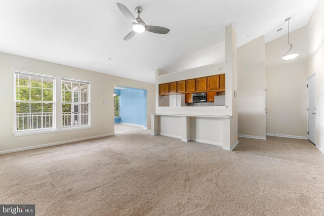 7854 Cornerstone Way Unit 8-7854, Windsor Mill, MD 21244 - unfurnished living room featuring light carpet, ceiling fan, and lofted ceiling