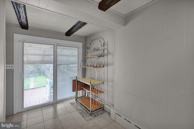 210 N Waverly St, Reading, PA 19607 - dining room with beam ceiling and tile patterned flooring