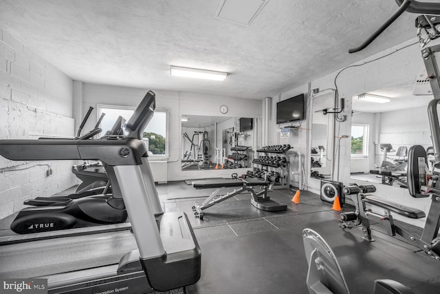2829 Connecticut Ave NW Unit 706, Washington, DC 20008 - exercise room with a textured ceiling and concrete block wall