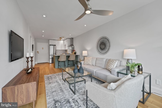 2829 Connecticut Ave NW Unit 706, Washington, DC 20008 - living area with a ceiling fan, light wood-style flooring, and recessed lighting