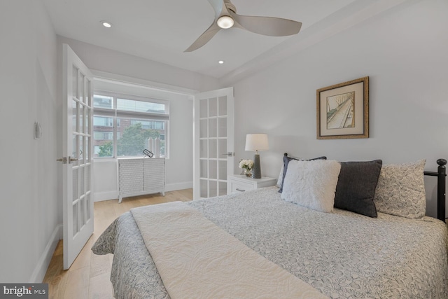 2829 Connecticut Ave NW Unit 706, Washington, DC 20008 - bedroom with french doors, light wood finished floors, recessed lighting, and ceiling fan
