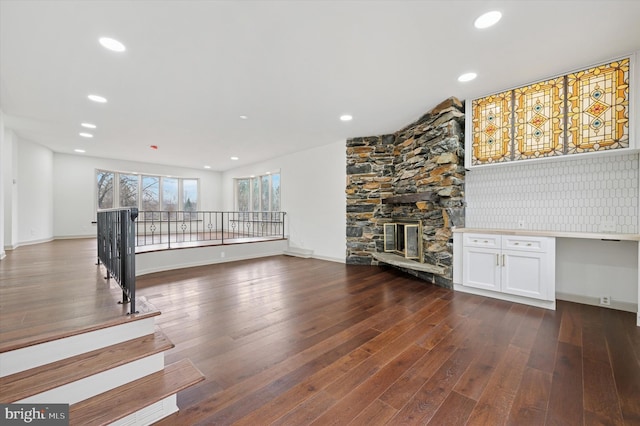 4127 Presidential Dr, Lafayette Hill, PA 19444 - unfurnished living room featuring wood finished floors, a fireplace, and recessed lighting