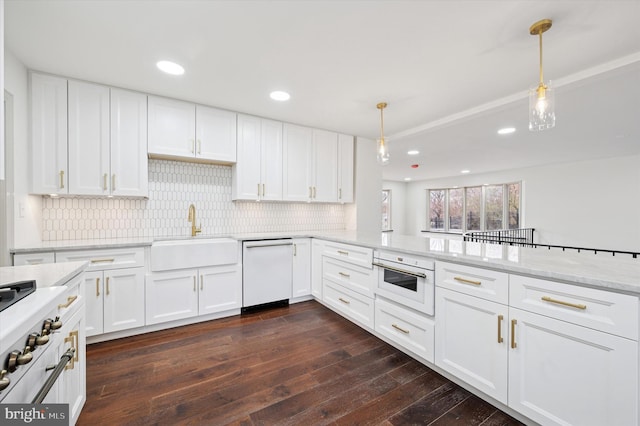4127 Presidential Dr, Lafayette Hill, PA 19444 - kitchen featuring white appliances, tasteful backsplash, white cabinetry, and recessed lighting