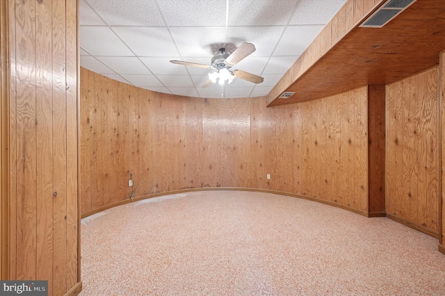 4127 Presidential Dr, Lafayette Hill, PA 19444 - spare room with carpet flooring, a ceiling fan, wooden walls, and a drop ceiling