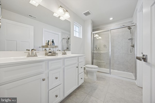 92 Senators Way, Berlin, NJ 08009 - bathroom with tile patterned floors, double vanity, a shower stall, and recessed lighting