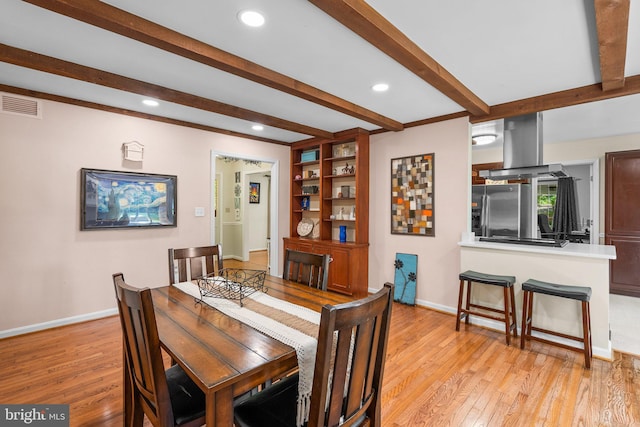 24411 Kakae Dr, Damascus, MD 20872 - dining room featuring beam ceiling, light wood-style floors, and recessed lighting
