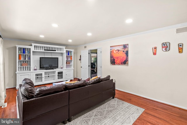 24411 Kakae Dr, Damascus, MD 20872 - living room with ornamental molding, wood finished floors, and recessed lighting