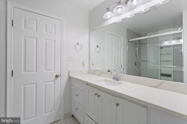 11013 Lopa Ln, North Potomac, MD 20878 - full bathroom with a stall shower, vanity, and marble look tiles