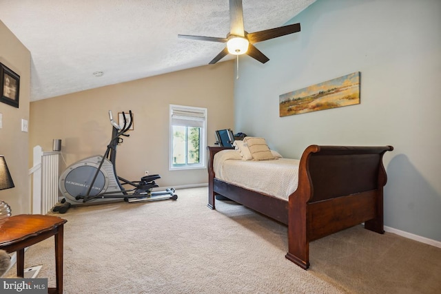 84 Windbrooke Cir Unit 84, Gaithersburg, MD 20879 - bedroom featuring vaulted ceiling, carpet floors, ceiling fan, and a textured ceiling
