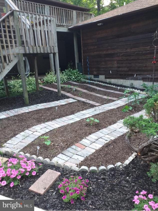 9600 Ritter Rd, Nokesville, VA 20181 - view of yard with stairway and a wooden deck