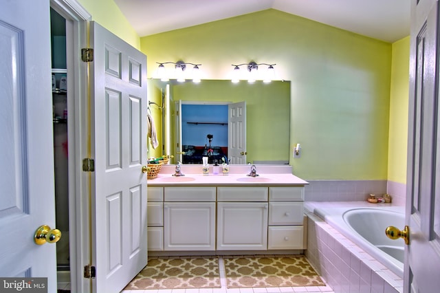 300 Bonnie Meadow Cir, Reisterstown, MD 21136 - full bath with a garden tub, double vanity, lofted ceiling, and tile patterned floors