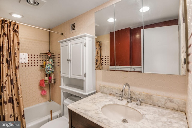 4515 Willard Ave Unit 1111S, Chevy Chase, MD 20815 - full bath with vanity, shower / tub combo with curtain, and tasteful backsplash