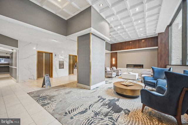 4515 Willard Ave Unit 1111S, Chevy Chase, MD 20815 - lobby featuring coffered ceiling, recessed lighting, a high ceiling, and beam ceiling