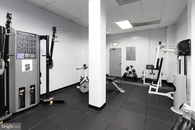 4515 Willard Ave Unit 1111S, Chevy Chase, MD 20815 - exercise room with a paneled ceiling and baseboards