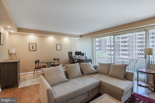 4515 Willard Ave Unit 1111S, Chevy Chase, MD 20815 - living area with plenty of natural light, a desk, and recessed lighting