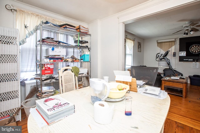 77 Atkins Ave, Hamilton, NJ 08610 - dining area with wood finished floors, healthy amount of natural light, an office area, and a heating unit