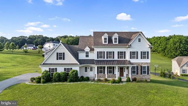 834 Marlboro Spring Rd, Kennett Square, PA 19348 - view of front of house with covered porch, a front yard, and stone siding