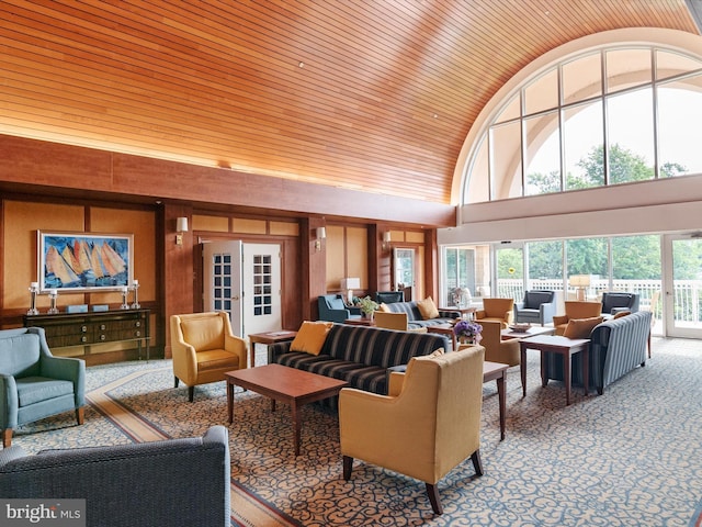 7101 Bay Front Dr Unit 204, Annapolis, MD 21403 - common area with high vaulted ceiling, wooden ceiling, and wood walls