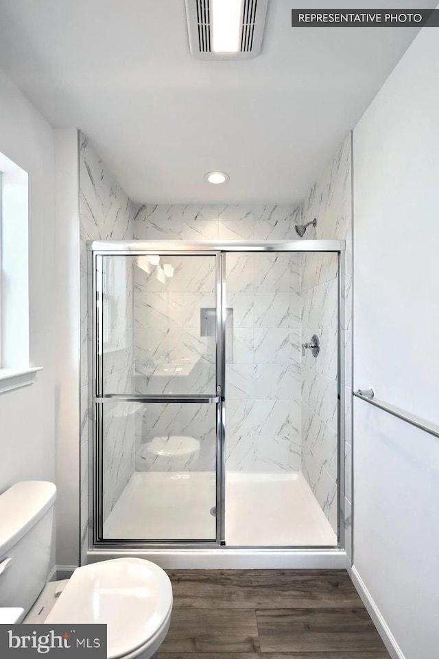 6329 Liam Dr Lot 54, Spring Grove, PA 17362 - full bathroom featuring a marble finish shower, wood finished floors, and recessed lighting