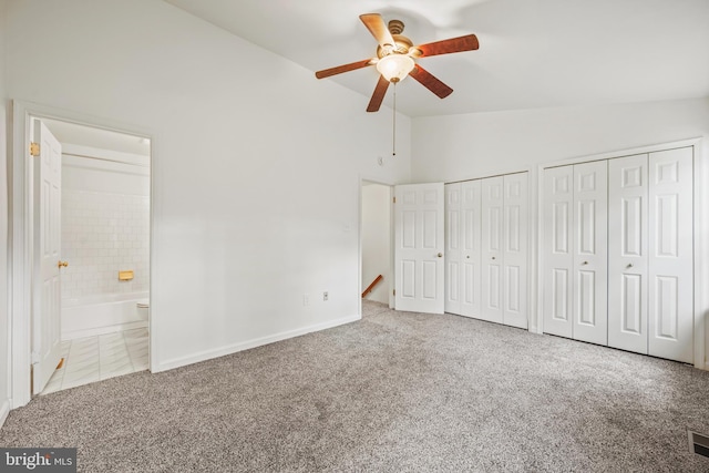 34 Ingate Ter Unit 4410, Halethorpe, MD 21227 - unfurnished bedroom with carpet, two closets, ensuite bath, high vaulted ceiling, and ceiling fan