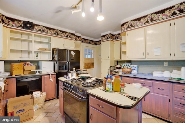 100 Springdale Rd, York, PA 17403 - kitchen with open shelves, black appliances, and a center island